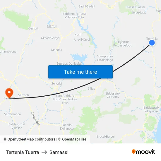 Tertenia Tuerra to Samassi map