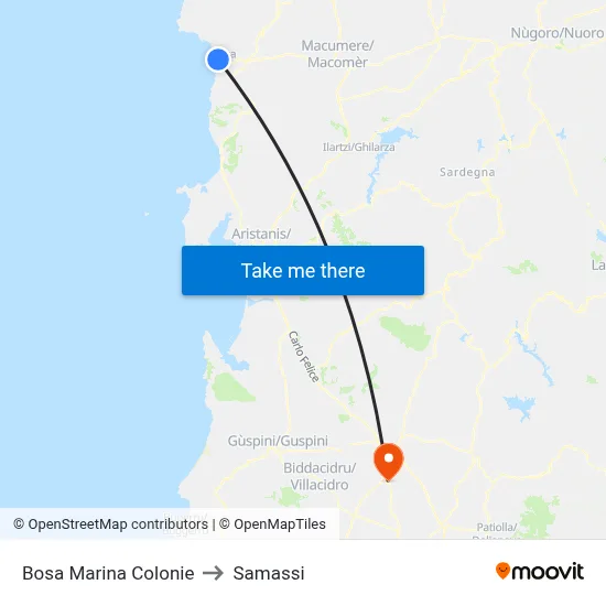Bosa Marina Colonies to Samassi map