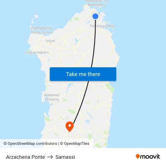 Arzachena Bridge to Samassi map