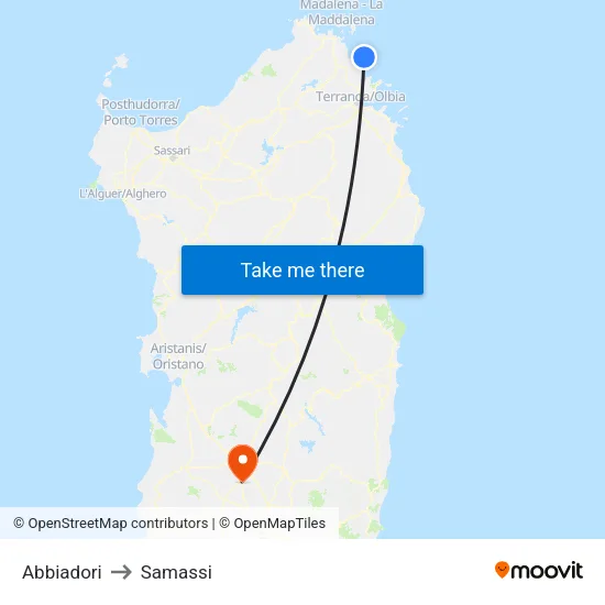 Abbiadori to Samassi map