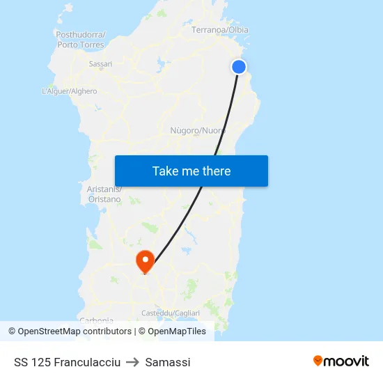 Highway 125 Franculacciu to Samassi map