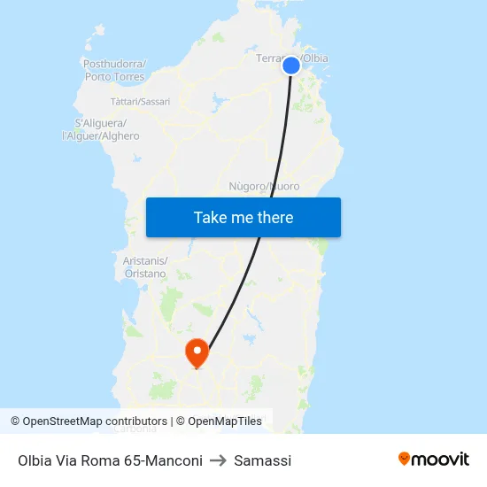 Olbia Roma Street 65-Manconi to Samassi map