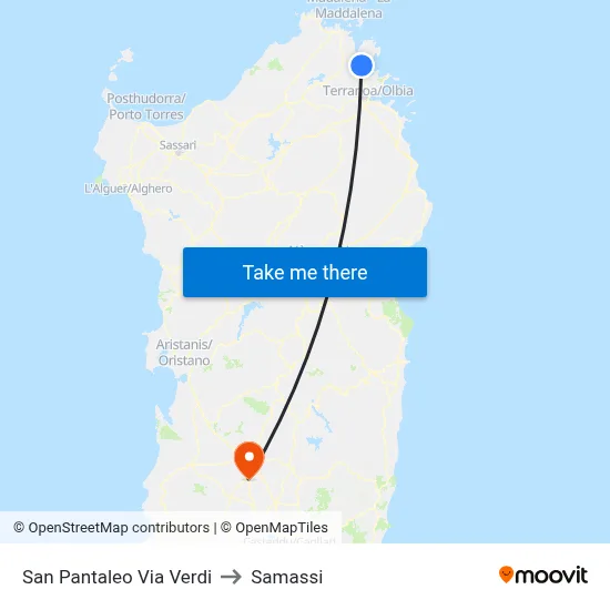 San Pantaleo Via Verdi to Samassi map