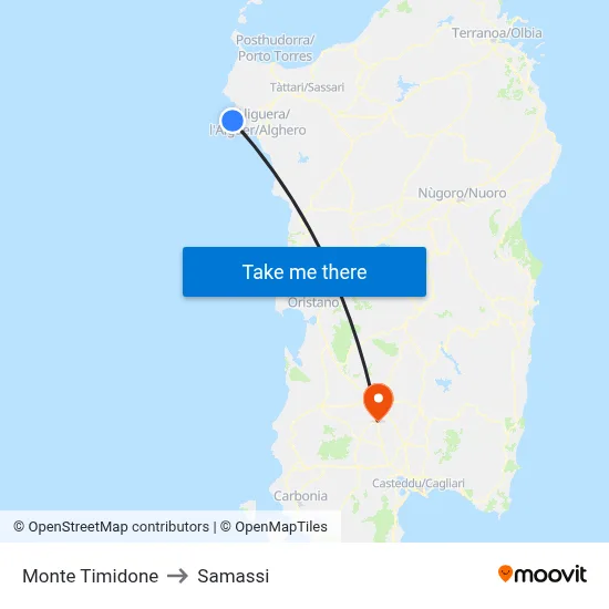 Monte Timidone to Samassi map
