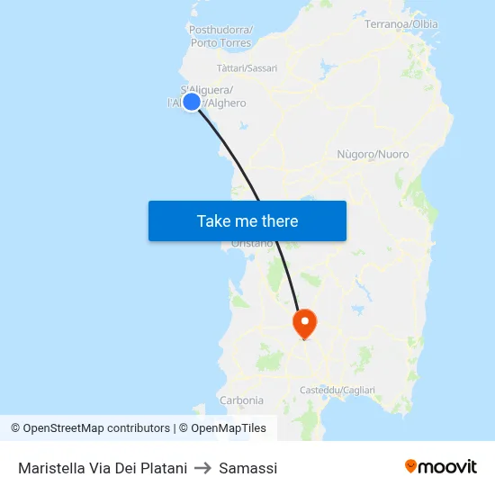 Maristella Platani Street to Samassi map