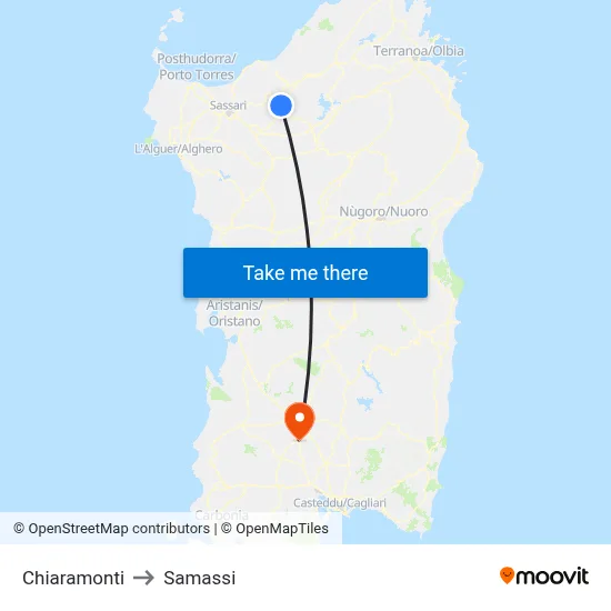 Chiaramonti to Samassi map