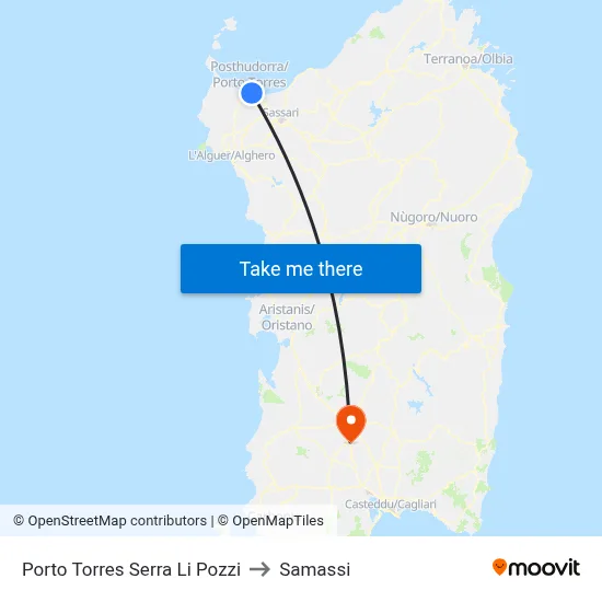 Porto Torres Serra Li Pozzi to Samassi map