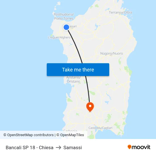 Bancali SP 18 - Church to Samassi map