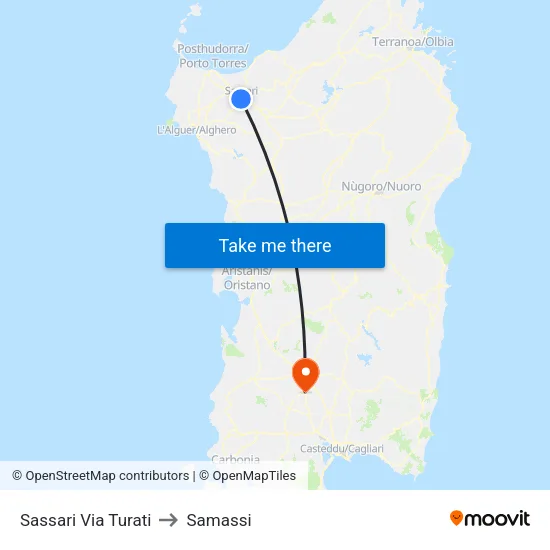 Sassari Via Turati to Samassi map