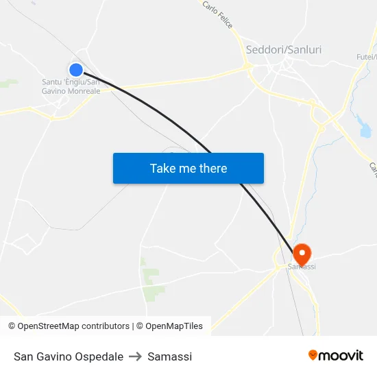 San Gavino Hospital to Samassi map
