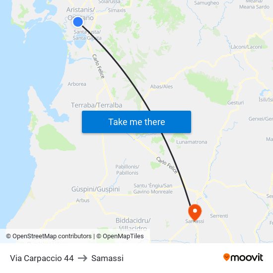 Via Carpaccio 44 to Samassi map
