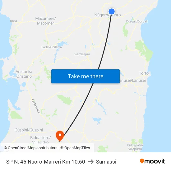 SP N. 45 Nuoro-Marreri Km  10,60 to Samassi map