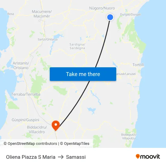 Oliena Piazza Santa Maria to Samassi map