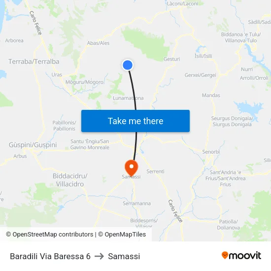 Baradili Via Baressa 6 to Samassi map