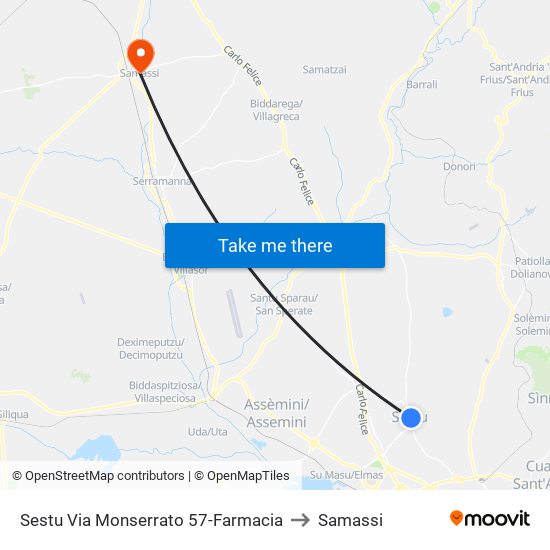 Sestu Via Monserrato 57-Farmacia to Samassi map