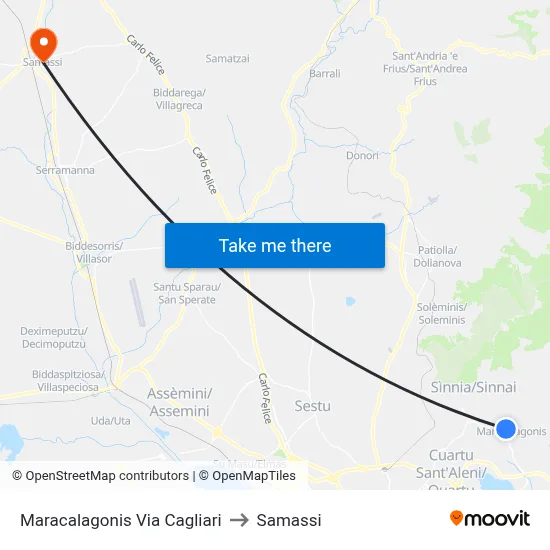 Maracalagonis Via Cagliari to Samassi map