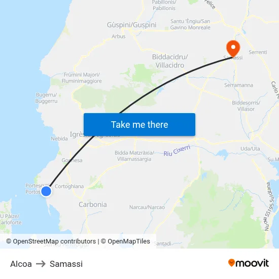 Alcoa to Samassi map