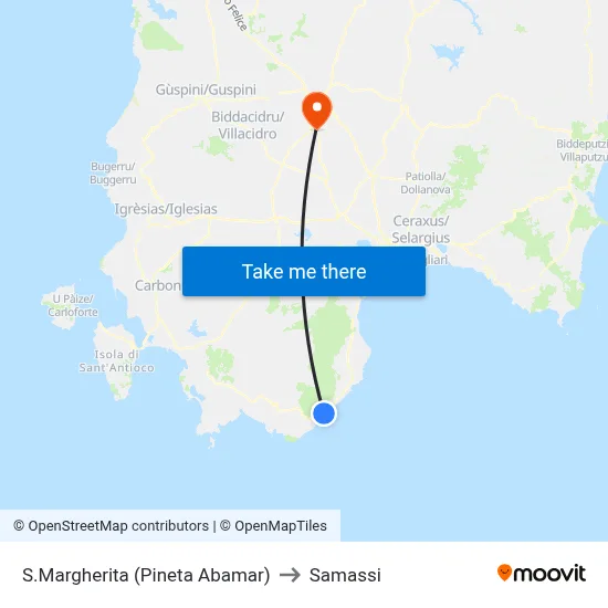 S.Margherita (Abamar Pine Grove) to Samassi map