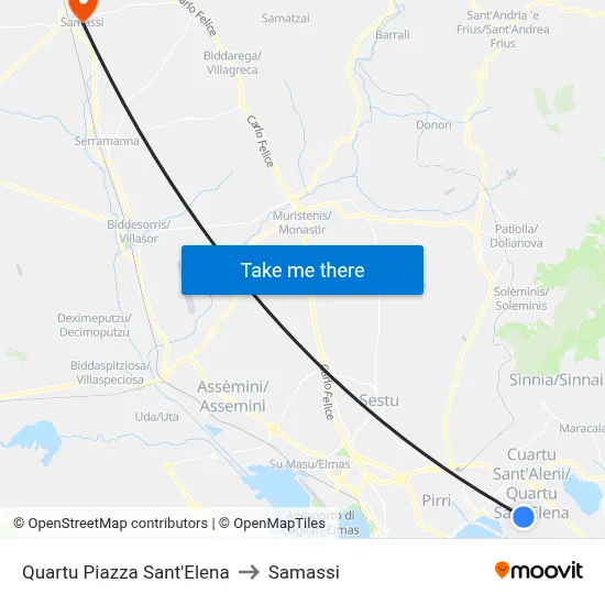 Quartu Piazza Sant'Elena to Samassi map
