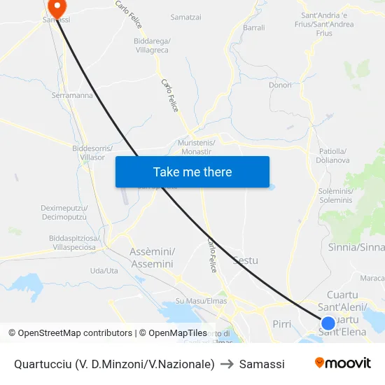 Quartucciu (D.Minzoni St/National St) to Samassi map