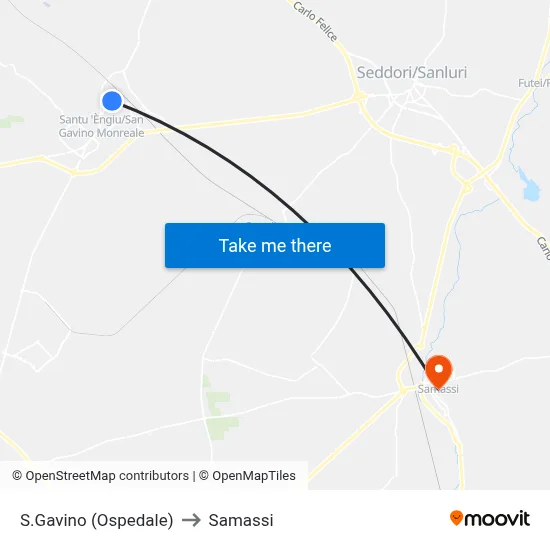 San Gavino (Hospital) to Samassi map