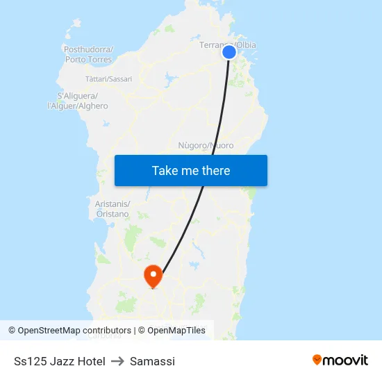 State Road 125 Jazz Hotel to Samassi map