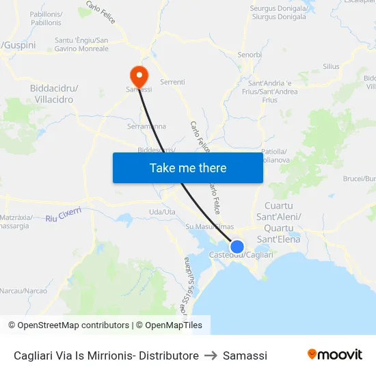 Via Is Mirrionis Gas Station - Cagliari to Samassi map