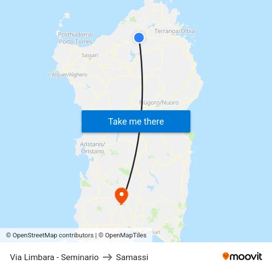Via Limbara - Seminary to Samassi map