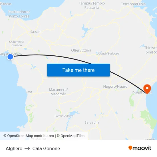 Alghero to Cala Gonone map