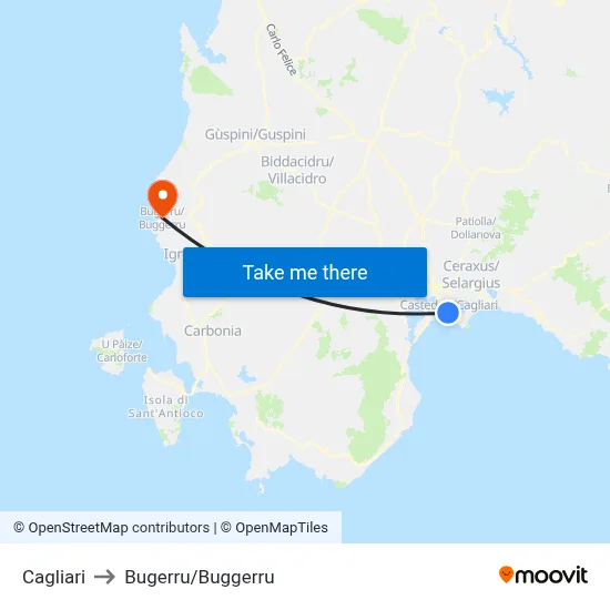 Cagliari to Bugerru/Buggerru map