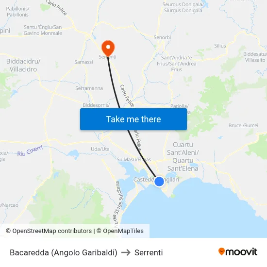 Bacaredda (Corner of Garibaldi) to Serrenti map