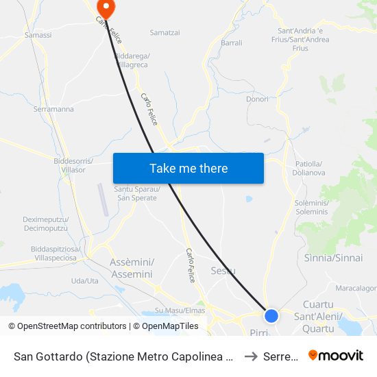 San Gottardo (Stazione Metro) to Serrenti map