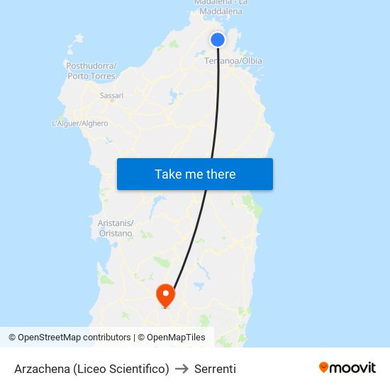 Arzachena (Liceo Scientifico) to Serrenti map