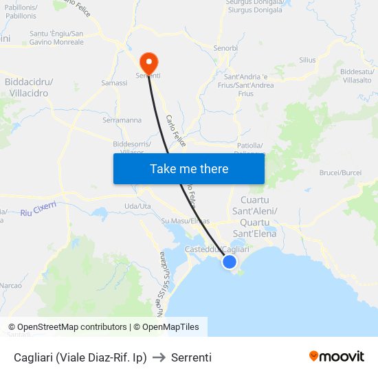 Cagliari (Viale Diaz-Rif. Ip) to Serrenti map