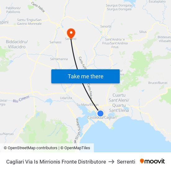 Cagliari Via Is Mirrionis Fronte Distributore to Serrenti map