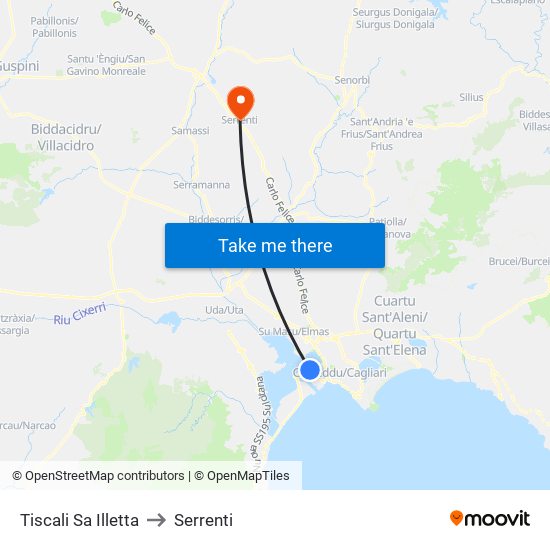 Tiscali Sa Illetta to Serrenti map