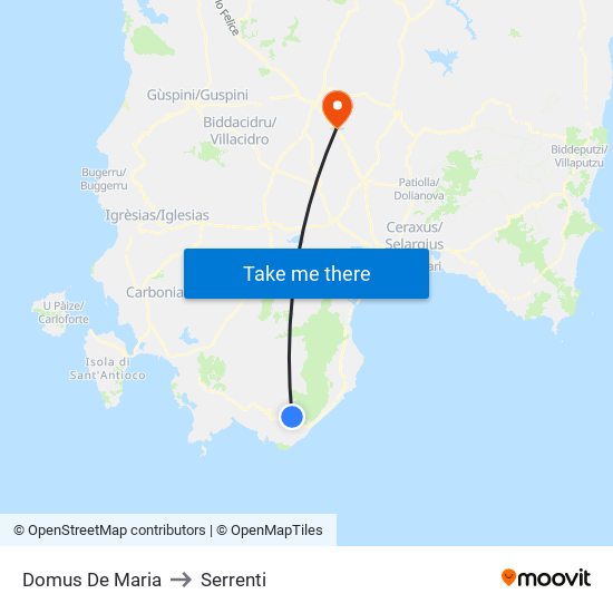 Domus De Maria to Serrenti map