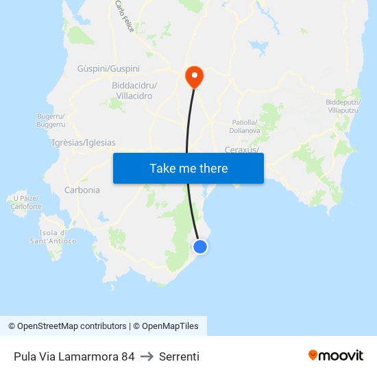 Pula Via Lamarmora 84 to Serrenti map