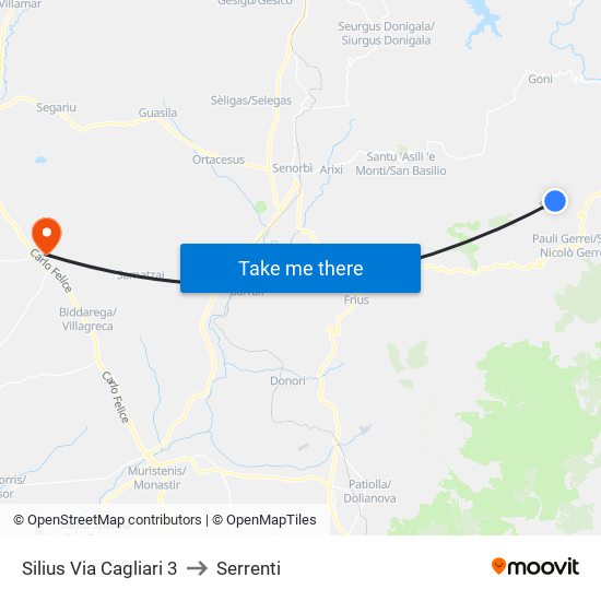 Silius Via Cagliari 3 to Serrenti map