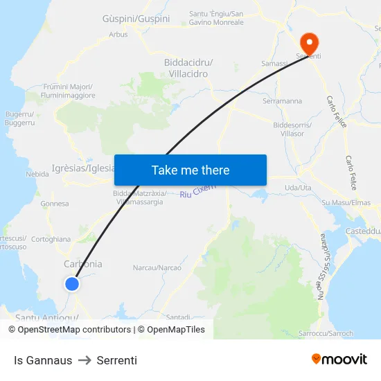 Is Gannaus to Serrenti map