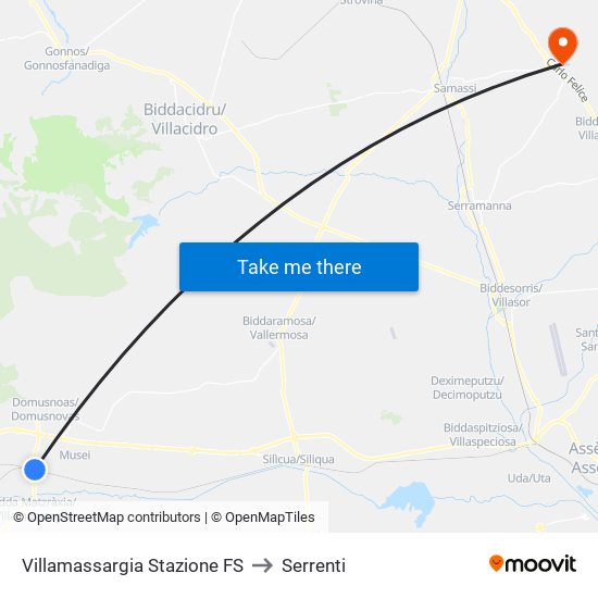 Villamassargia Stazione FS to Serrenti map