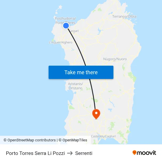 Porto Torres Serra Li Pozzi to Serrenti map