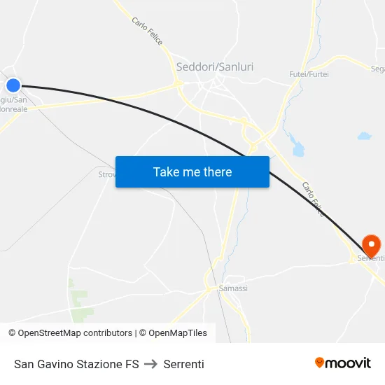 San Gavino Railway Station to Serrenti map