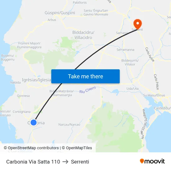 Carbonia Satta Street 110 to Serrenti map