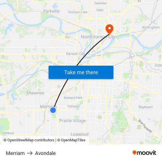 Merriam to Avondale map