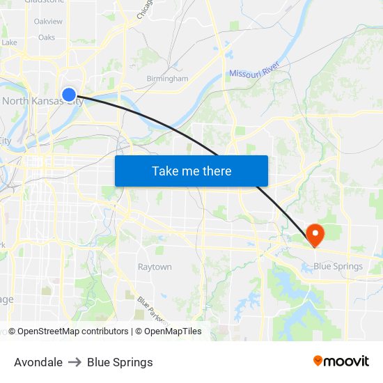 Avondale to Blue Springs map