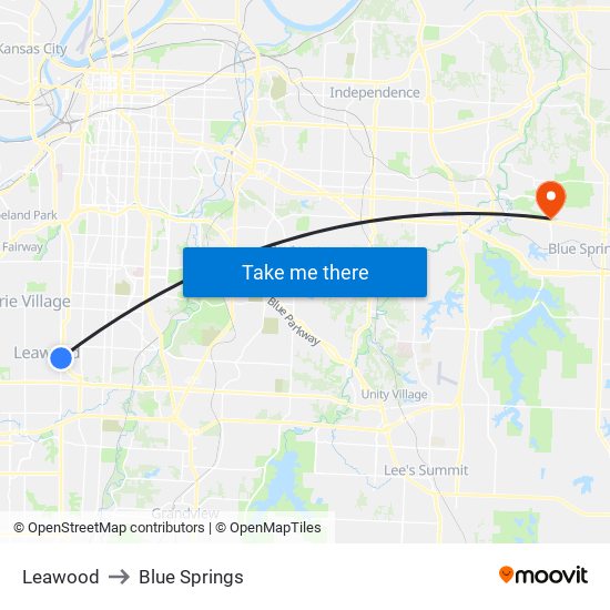 Leawood to Blue Springs map