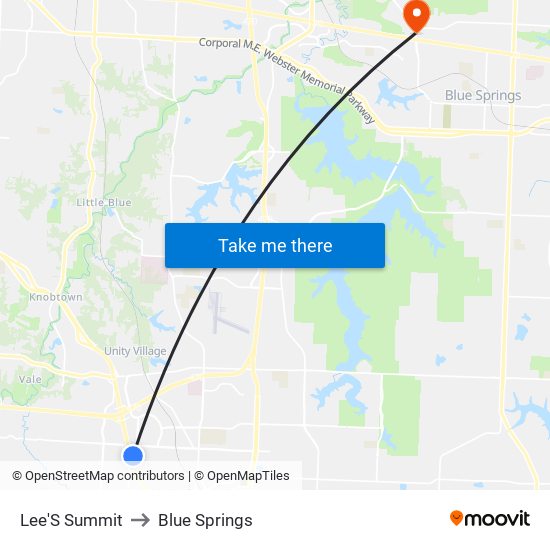 Lee'S Summit to Blue Springs map