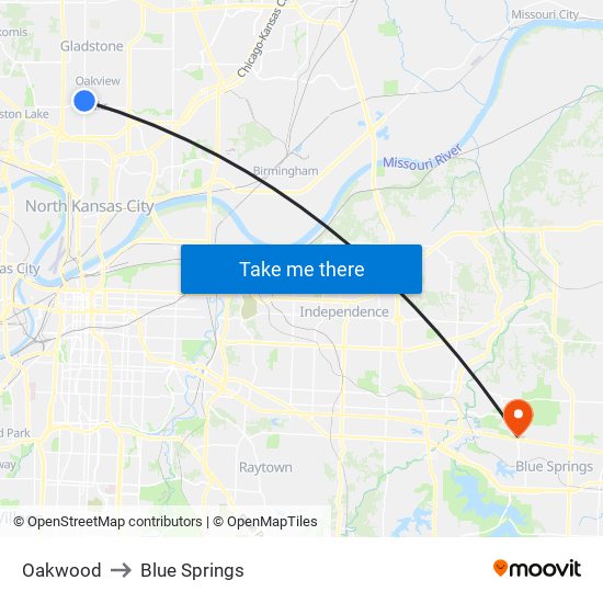 Oakwood to Blue Springs map