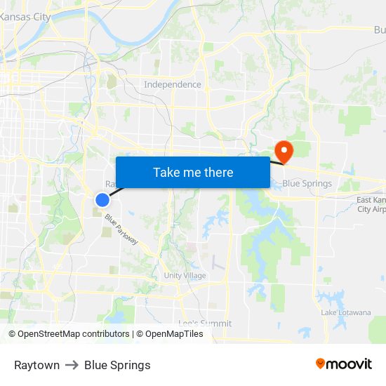 Raytown to Blue Springs map